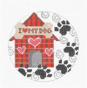 Dog Round ~ "I Love My Dog" Celebration handpainted Needlepoint Ornament by CH Designs Danji