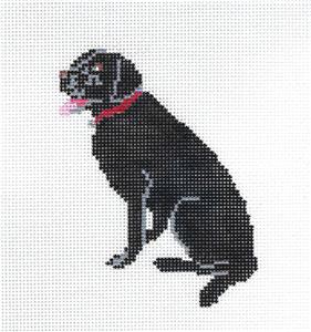 Dog Canvas ~ Seated BLACK LAB DOG Labrador Retriever handpainted Needlepoint Canvas Doolittle