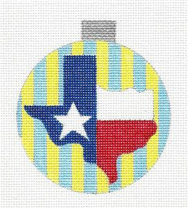 Round~Texas State handpainted Needlepoint Canvas Ornament by Raymond Crawford