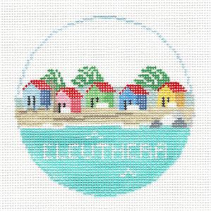 Travel Round ~ ELEUTHERA handpainted Needlepoint Ornament Canvas Kathy Schenkel