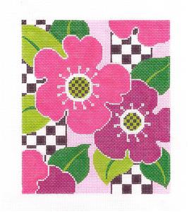 Floral Canvas ~ Pink Contemporary Flowers handpainted 18 Mesh Needlepoint Canvas ~ BG Insert by LEE