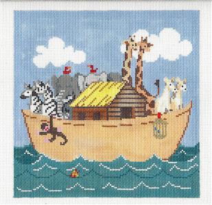 Child's Canvas ~ Noah's Ark & Animals handpainted Needlepoint Canvas by  Sandra Gilmore