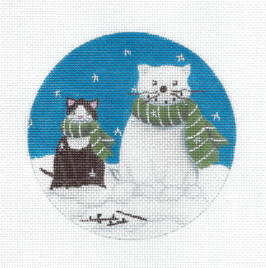 CAT ~ Black Cat & Snowman Cat handpainted Needlepoint Canvas by Ginny Diezel from CBK