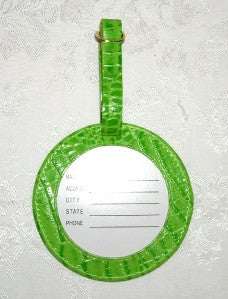 Accessory ~ LUGGAGE ID TAG Green textured Leather for 3" Round Needlepoint Canvas by LEE