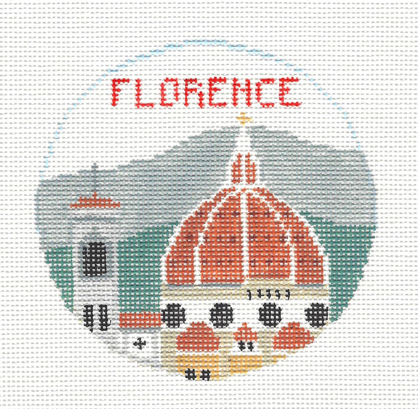 Travel Round ~ FLORENCE, ITALY the Capitol of the Tuscany Region 4" handpainted 18 Mesh Needlepoint Canvas by Kathy Schenkel