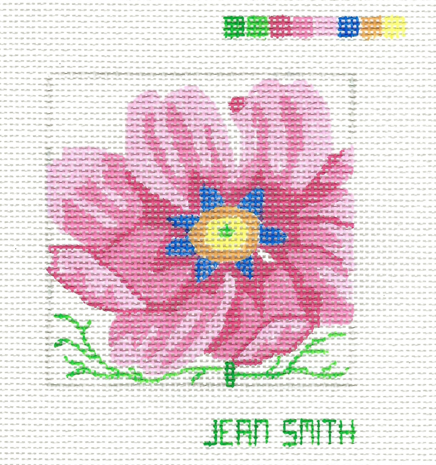 Coaster ~ Cosmos Garden #3  Coaster 4" Square  handpainted Needlepoint Canvases by Jean Smith