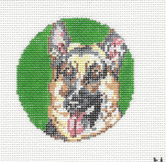 Dog Round ~ Beautiful German Shepherd Dog on a Green Background 3" Round by Needle Crossings