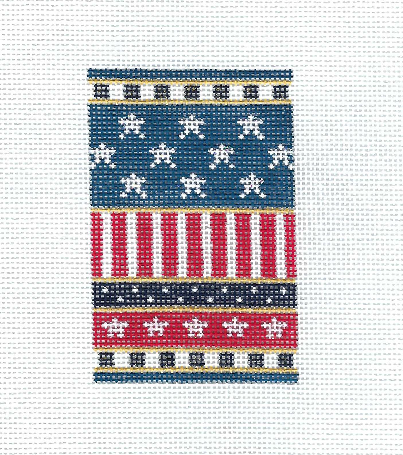 Stars & Stripes FIRECRACKER Ornament handpainted Needlepoint Canvas by Kelly Clark