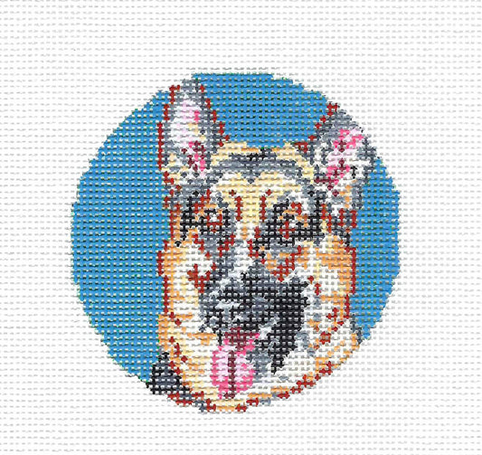 Dog Round ~ Beautiful German Shepherd Dog on a Blue Background 3" Round by Needle Crossings