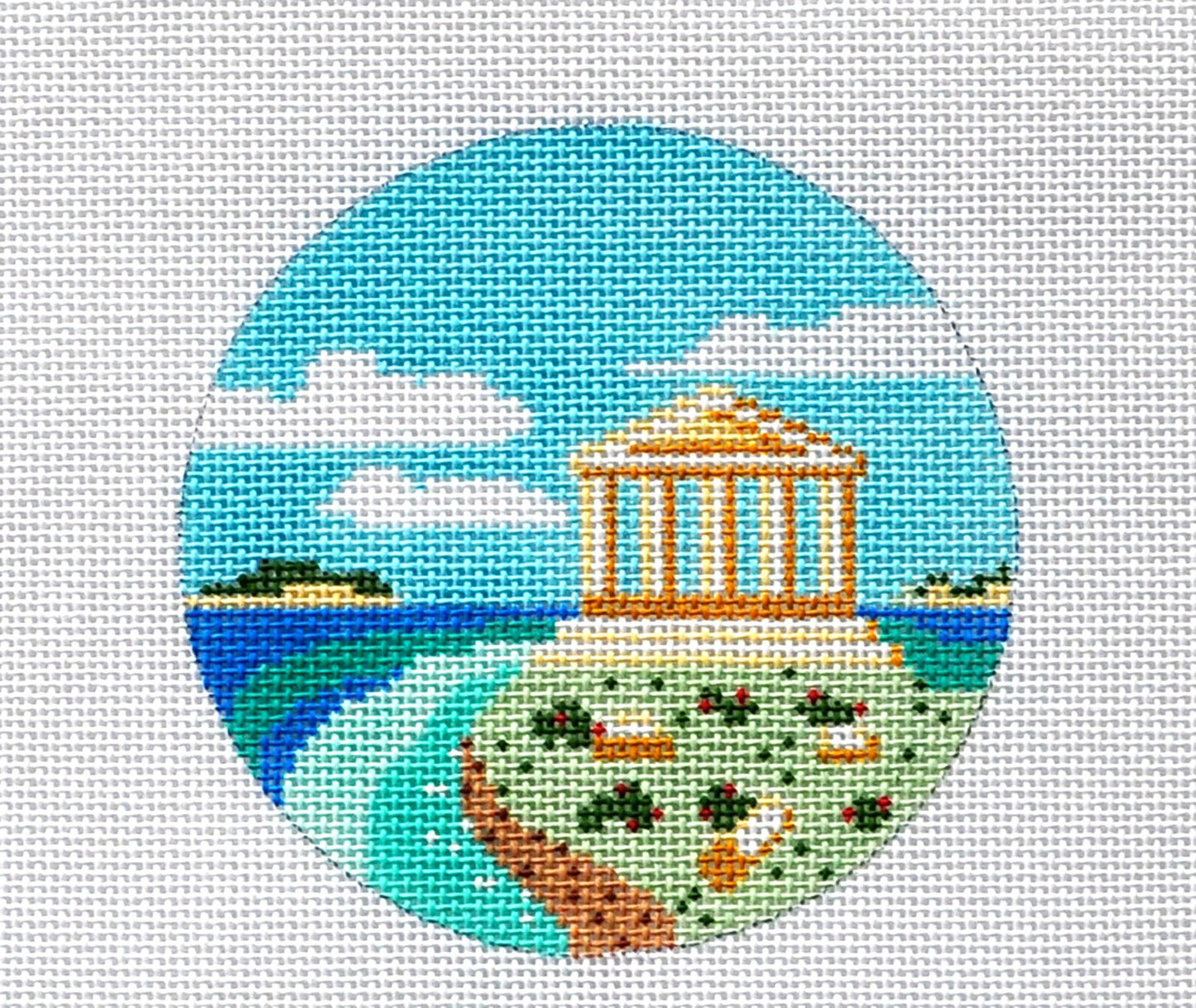 Travel Round ~ County of GREECE handpainted 4" 18 Mesh Needlepoint Ornament Canvas by Painted Pony