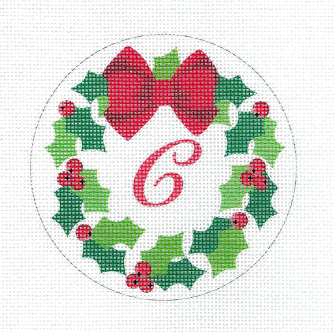 Holly Wreath Monogram Letter C 18 Mesh handpainted 4