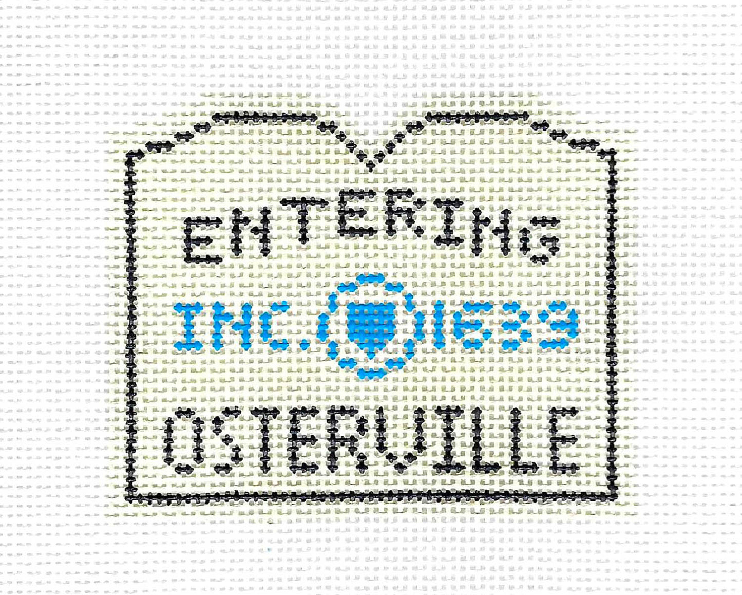 Travel Sign ~ OSTERVILLE, CAPE COD, MASS. SIGN Ornament handpainted Needlepoint Canvas by Silver Needle