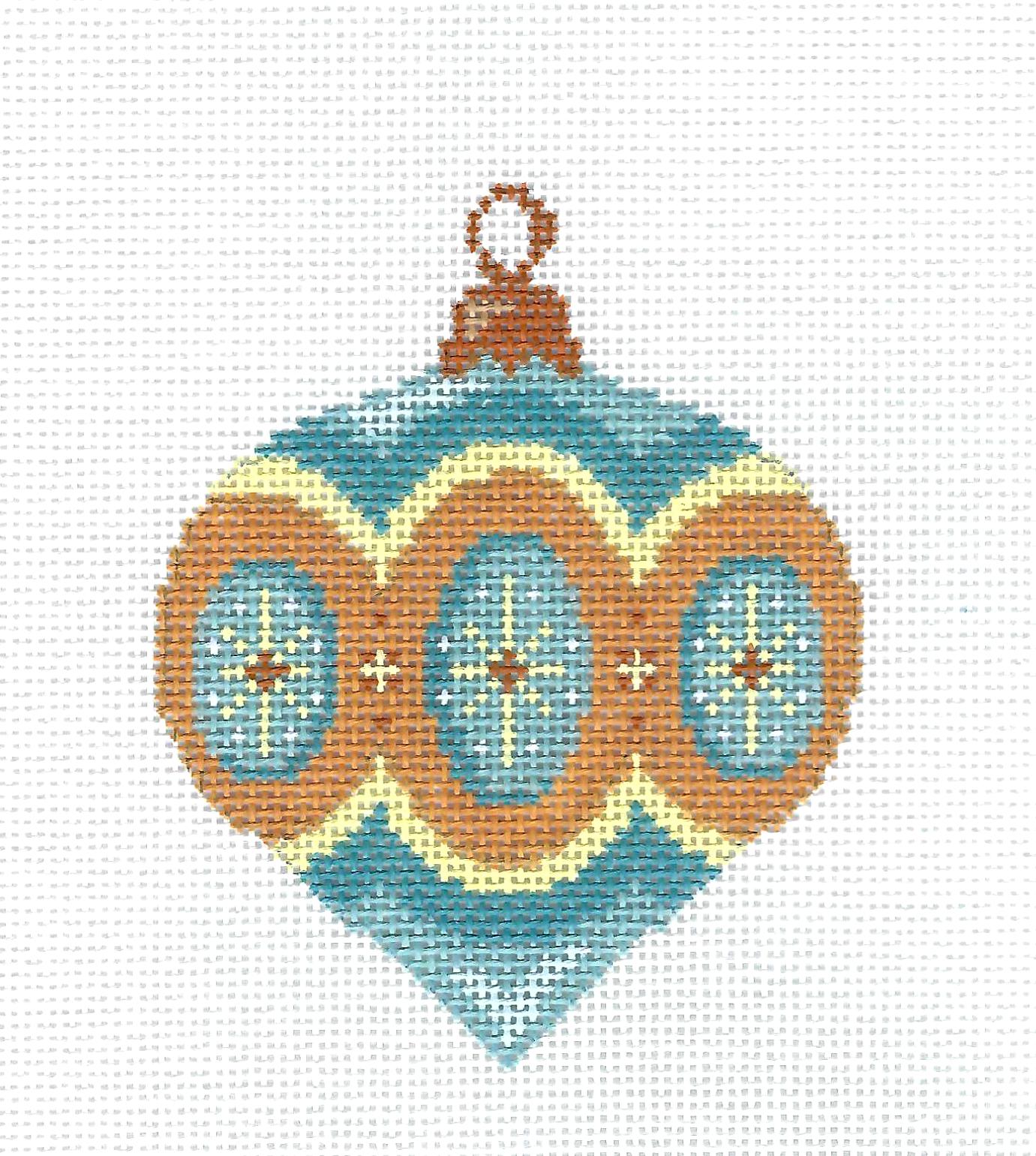 Teal & Yellow handpainted Needlepoint Ornament Canvas by Abigail Cecile from PLD