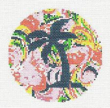 Round ~ Tropical Paradise Palm Tree handpainted Needlepoint Ornament from Danji