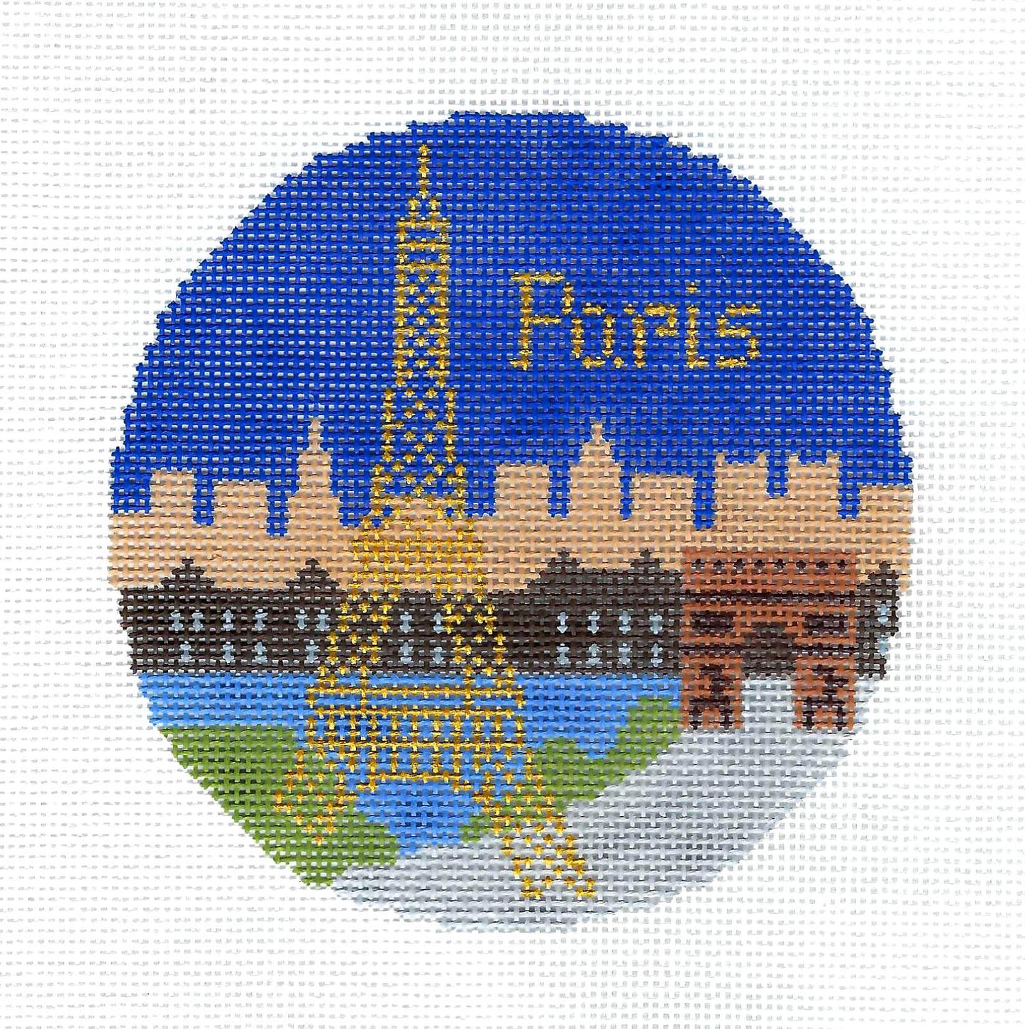 Travel Round ~ PARIS, FRANCE handpainted 4.25" Needlepoint Canvas by Silver Needle