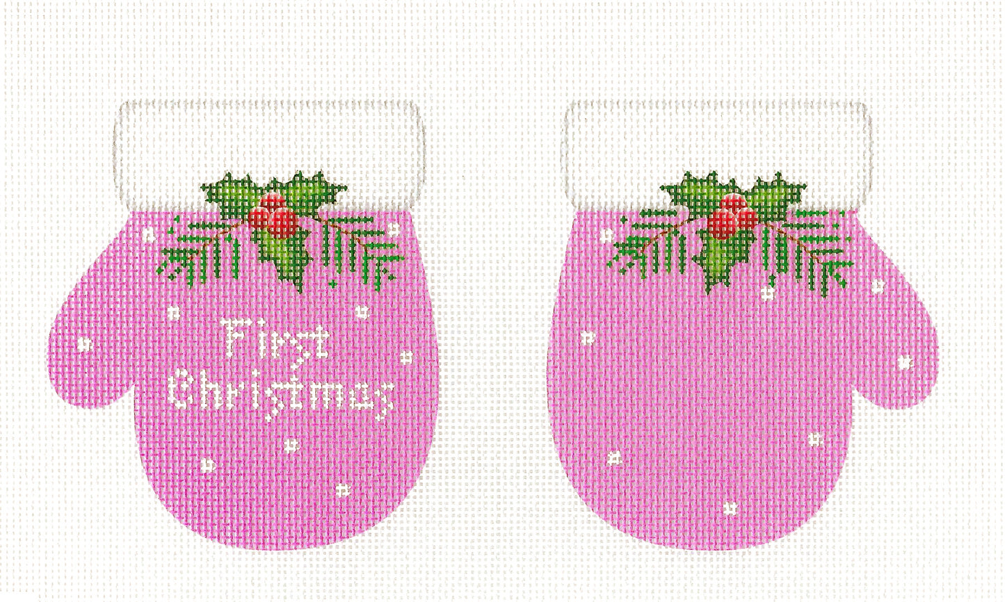 Christmas ~ Baby Girl's First Christmas ~ 2 Sided ~ Pink Mittens handpainted Needlepoint Ornament Canvas by Pepperberry