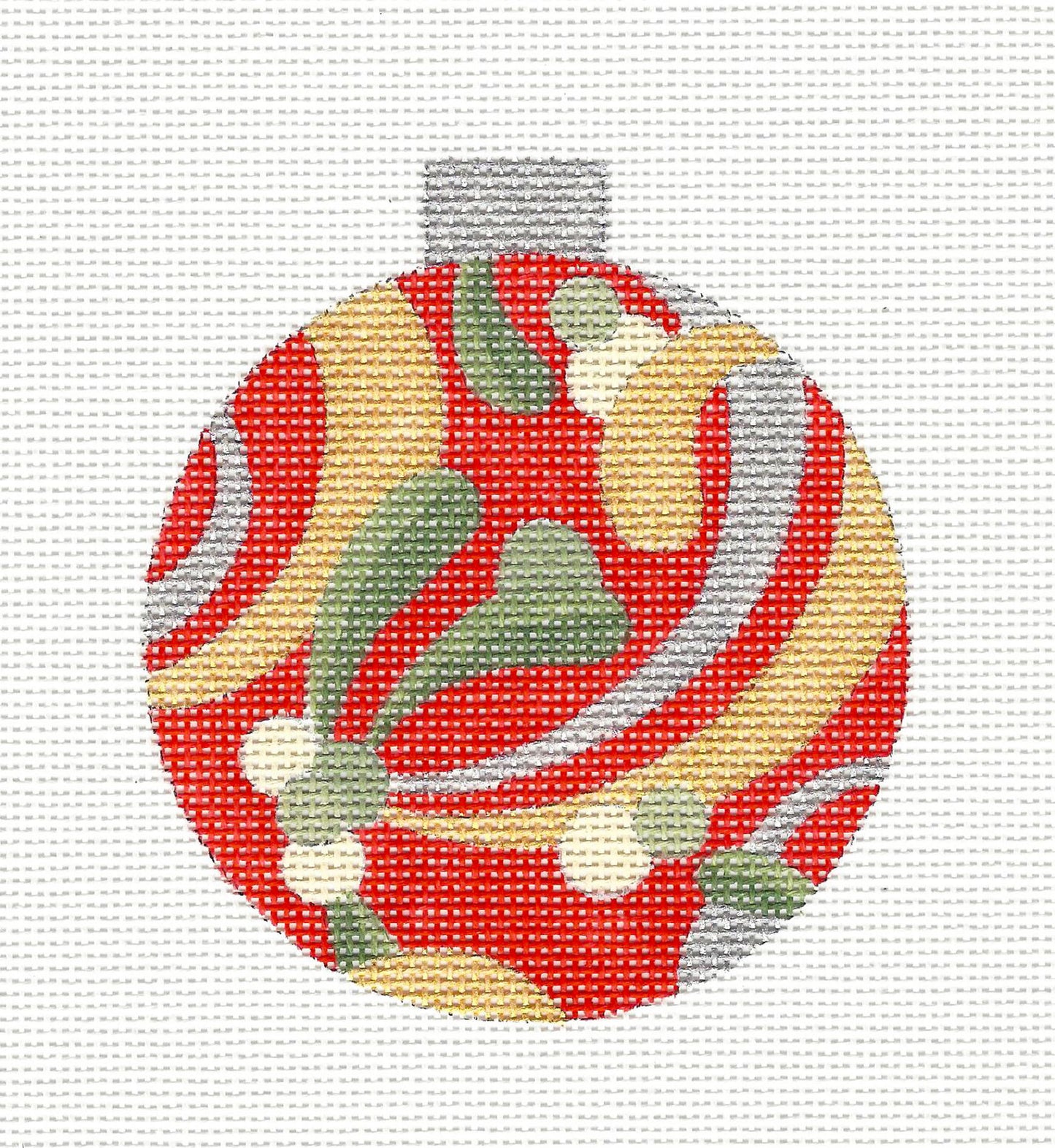 Christmas Round ~ Mistletoe on Red with Gold Ornament handpainted Needlepoint Canvas by Raymond Crawford