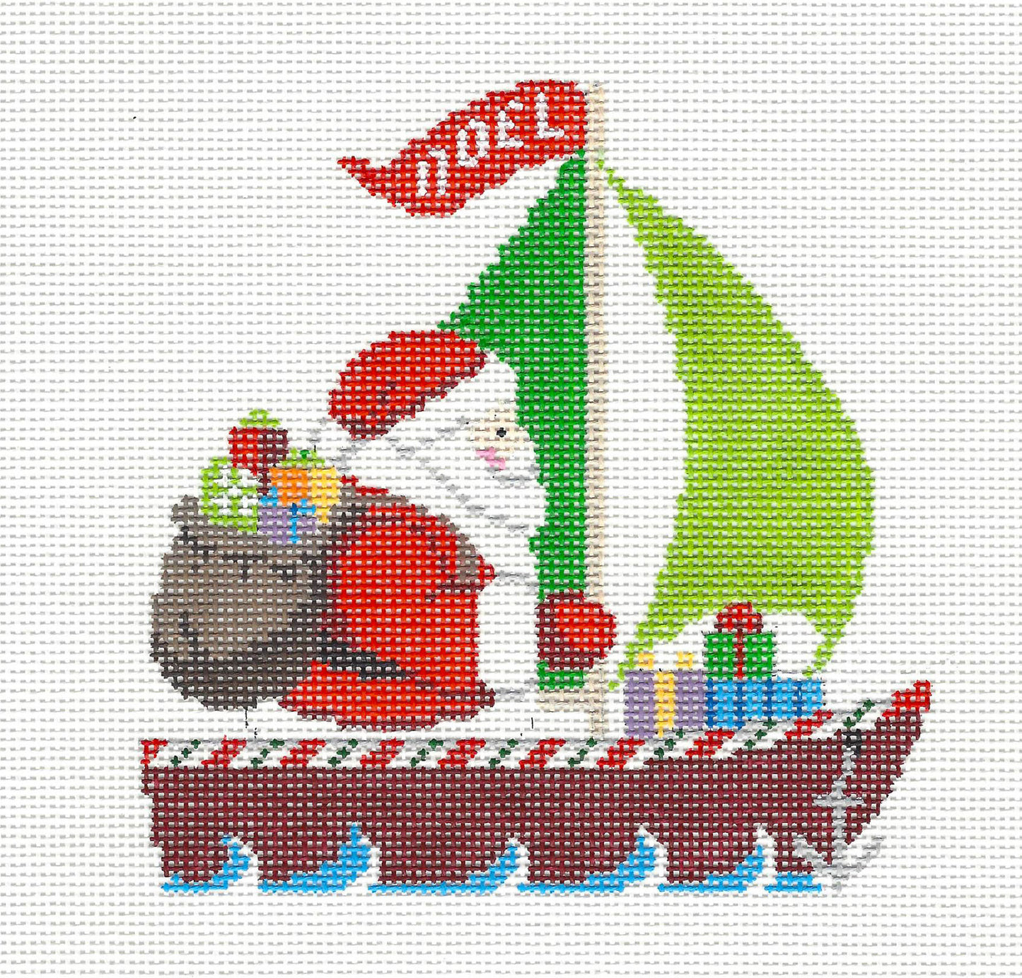 Christmas ~ Santa Goes Sailing handpainted Needlepoint Canvas by Susan Roberts