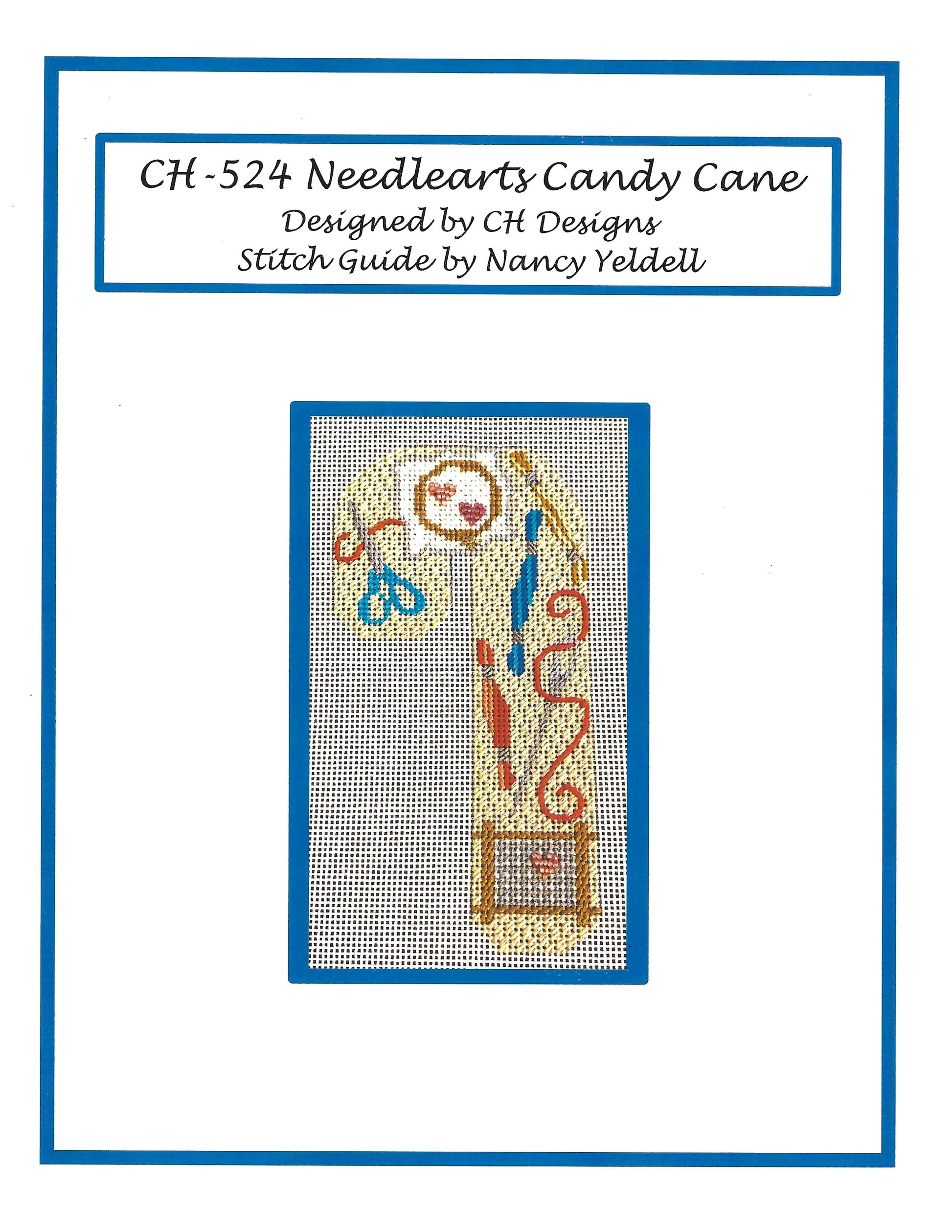 Candy Cane ~ Knitter's Needles, Tools & Yarn Medium Candy Cane handpainted  Needlepoint Canvas CH Design from Danji