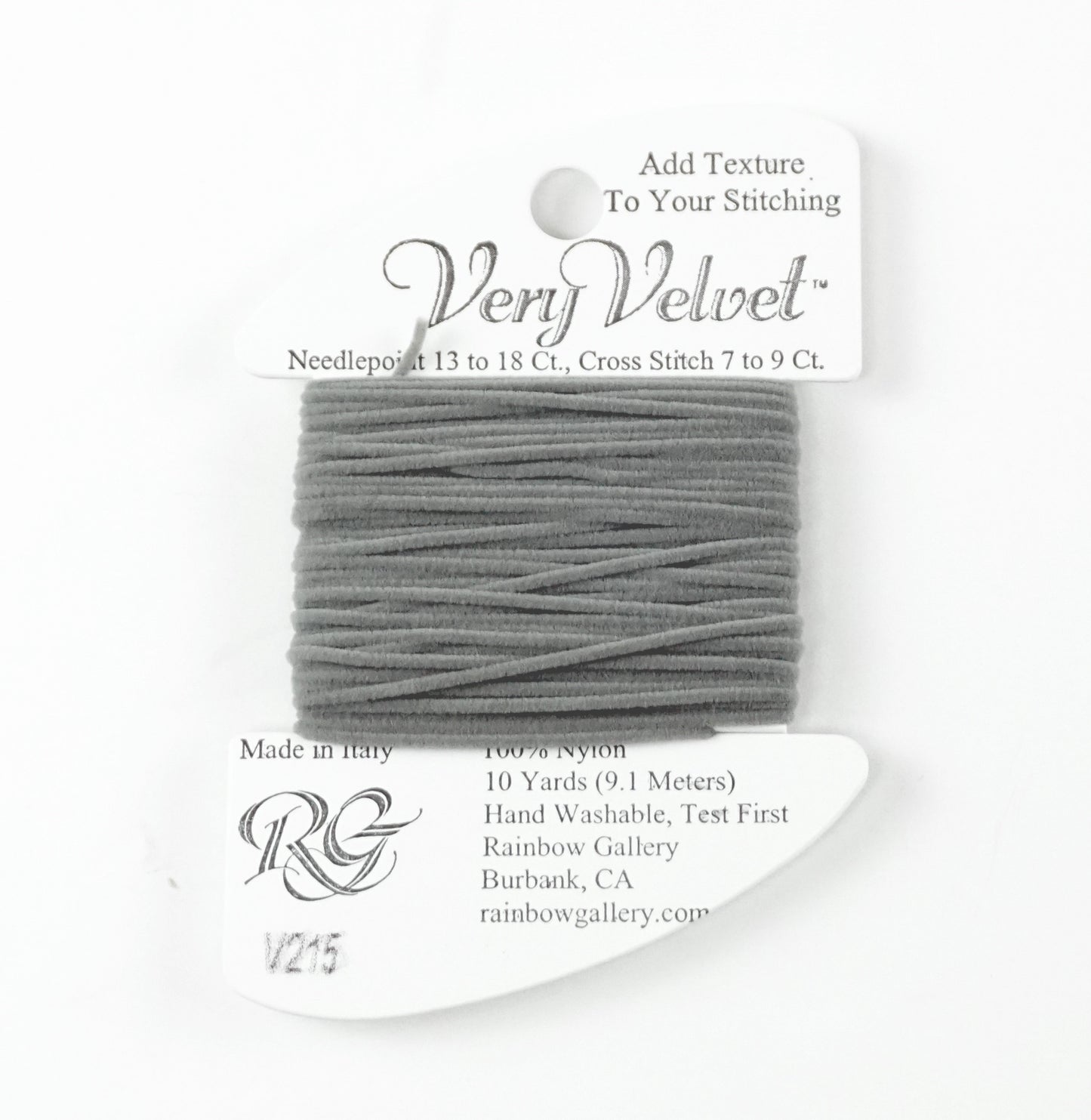 Very Velvet ~ Very Velvet #V215"Lite Gray" 10 Yd. Needlepoint Thread by Rainbow Gallery