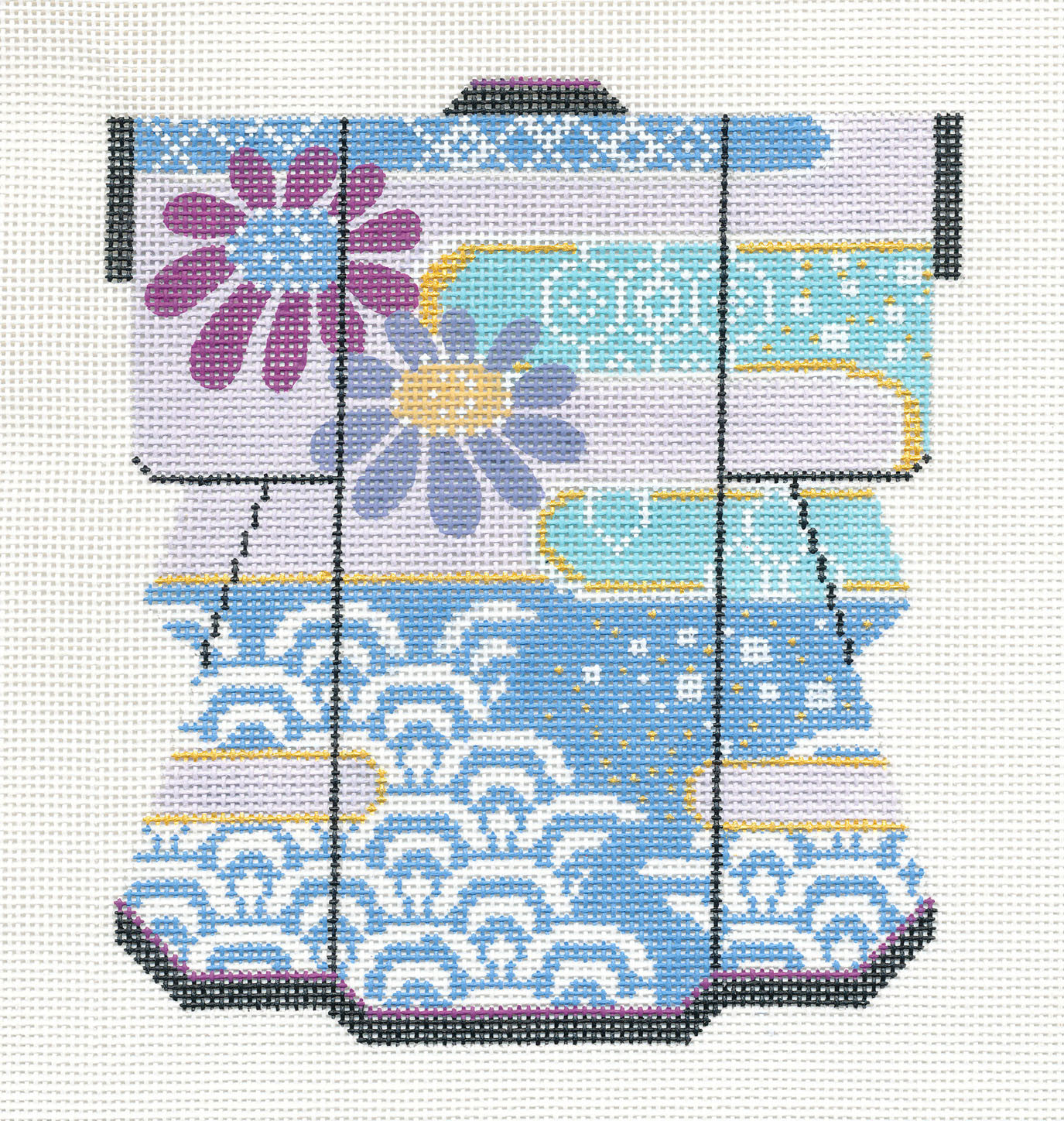 Kimono~ LEE Medium Waves & Blossoms Kimono handpainted HP Needlepoint Canvas 5"x 6"