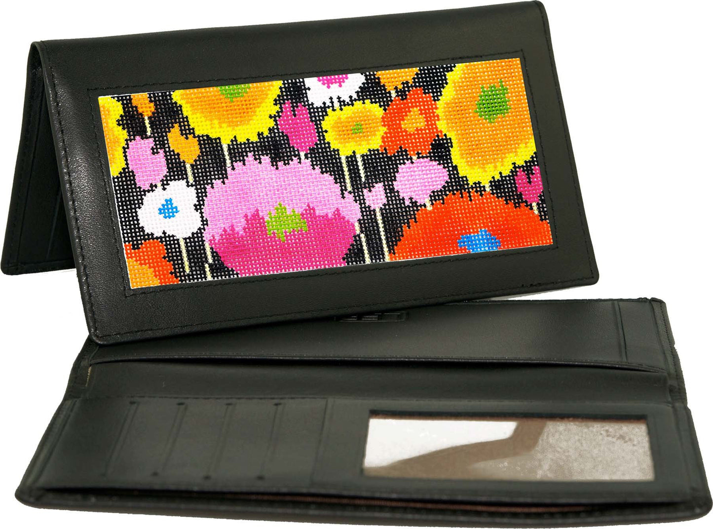 Checkbook Cover ~ Premium Smooth Leather Black Checkbook Cover for handpainted Needlepoint Canvases by LEE Needle Arts