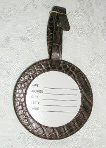 Accessory ~ LUGGAGE ID TAG Brown textured Leather for 3" Rd. Needlepoint Canvas by LEE